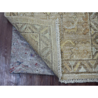 Tapis oriental brun clair 2 pi x 3 pi, motif angus afghan Oushak avec motif de vignes, noué à la main 100% laine