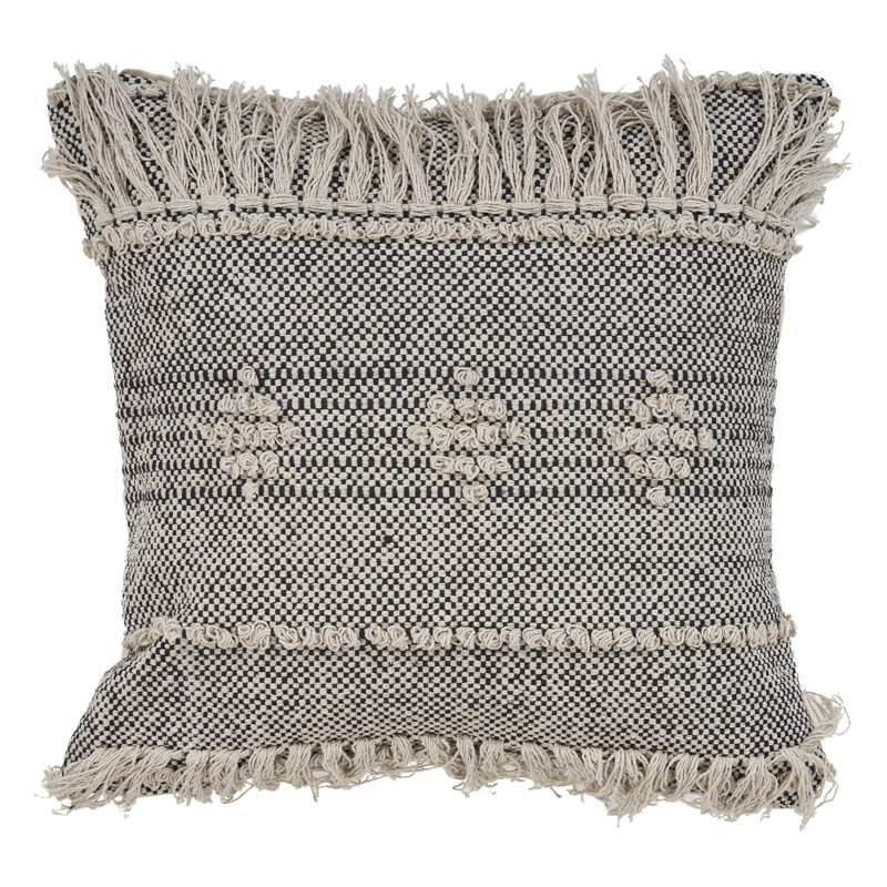 Over-Tufted Fringe Cotton Throw Pillow