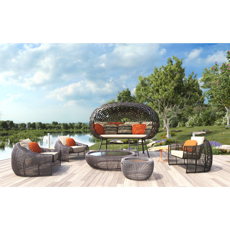 Outdoor 6 - Seat Patio Daybed, Canvas Antique Beige, Brown