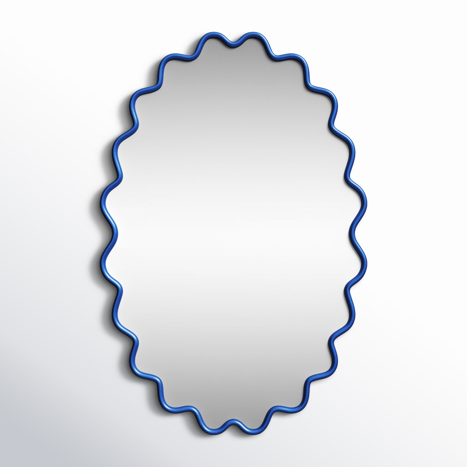 Modern Wavy Framed Oval Wall Mirror, Blue