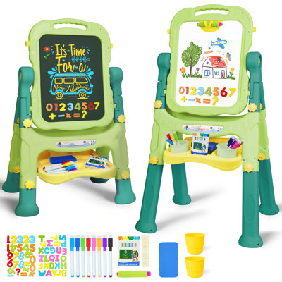 Joyooss Kids Plastic Art Easel, Adjustable Double Sided Drawing Board for Toddlers with Storage, JOY101 GREEN