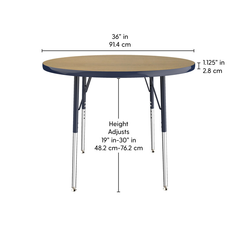 Table ronde à hauteur réglable, 36", Chêne Pasadena / bleu marine, Gris