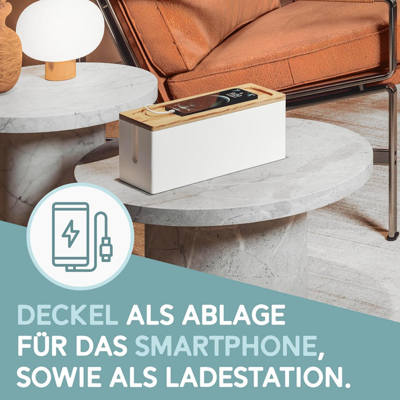 Ensemble de deux boîtes de rangement pour câbles en bois pour dissimuler les câbles, Blanc