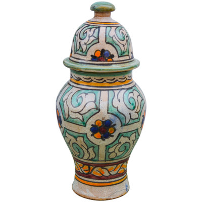 Pot en céramique vert / orange / blanc 11 po intérieur / extérieur