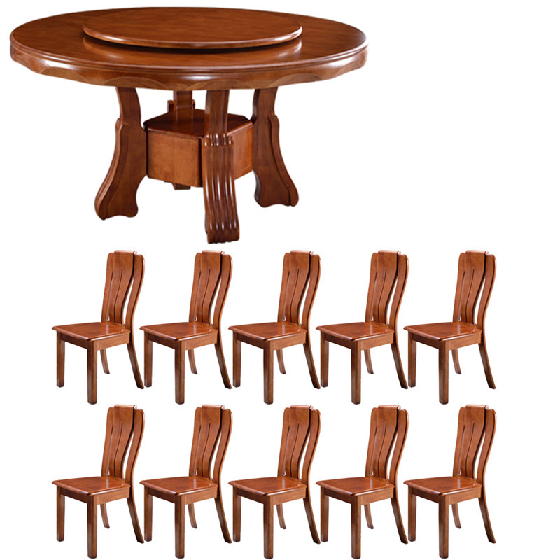 Ensemble de salle à manger 11 pièces en bois massif de style chinois, H 29,9 po x L 59 po x l 59 po