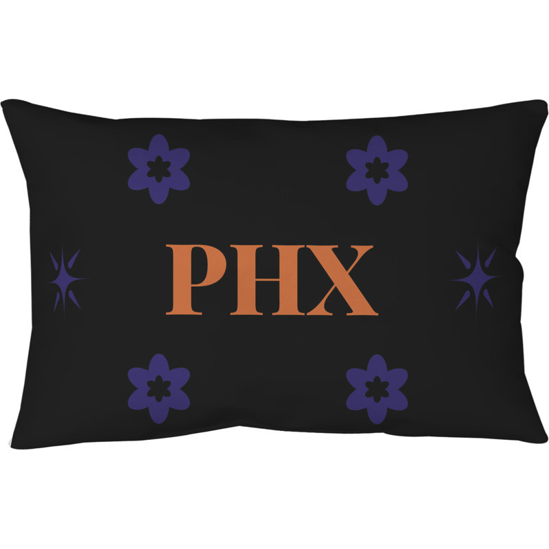 Coussin Phoenix, Noir / orange / mauve, Rectangulaire H 14 po x l 10 po