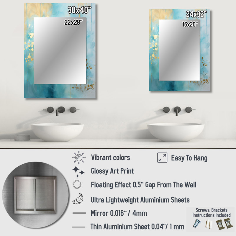 Divine Mandala Delicate Gold Gentle Turquoise IV - Boho Mandala Unique Wall Mirror, Traditional Mirror, Printed Metal Art