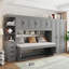 Lit escamotable simple avec garde-robe, armoire et bureau, gris-393542242
