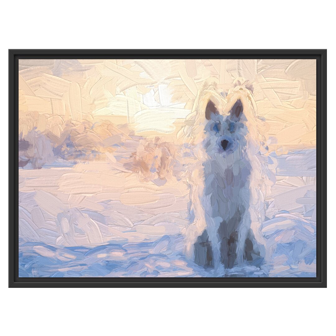 Gerahmtes Wandbild Weißer WolfSchnee Kunst