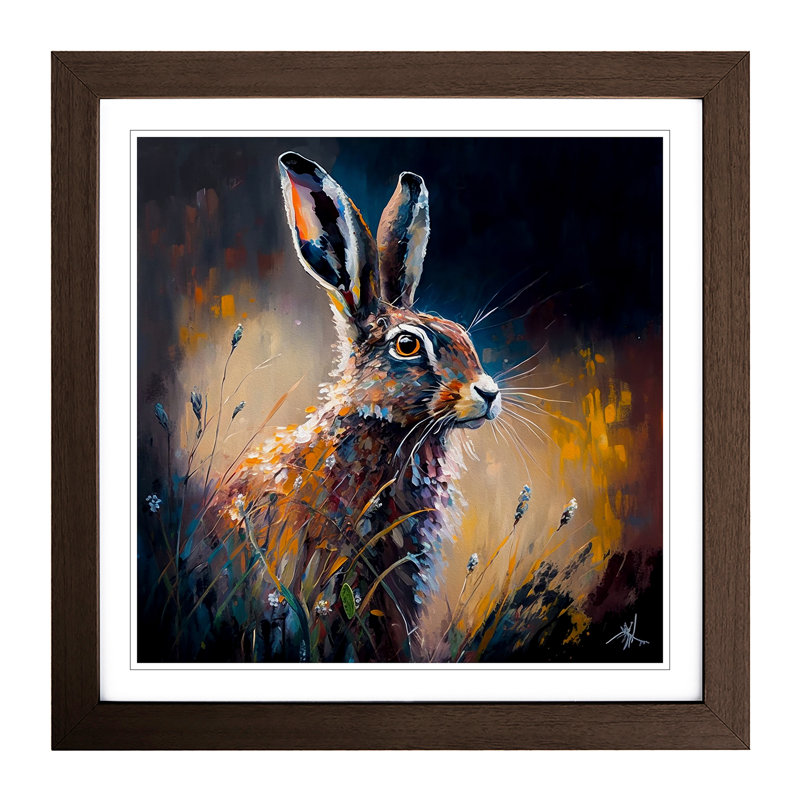 Hare Palette Knife Painting - Single Picture Frame Print on Wood, Walnut