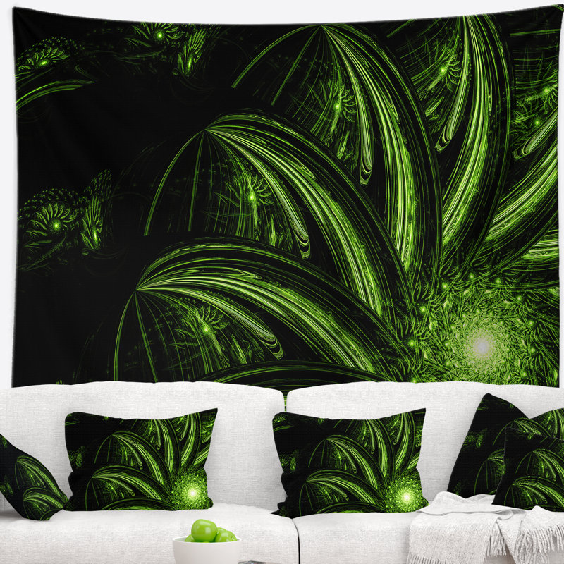 Tapisserie florale étrange fleur verte, H 32 po x l 39 po
