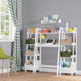 Riverridge Kids Art Table Desk With Ladder Shelf And Open Storage Shelf For Playroom - White