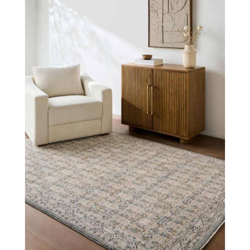 Tapis tissé à la machine Farshad, Rectangle 10 pi x 13 pi 11 po, Vert foncé / gris / taupe
