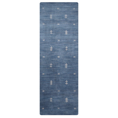 Tapis de couloir en laine noué à la main - Tapis de couloir | Couleur bleue | Tapis antidérapants contemporains et épais à la main pour salon, chambre à coucher
