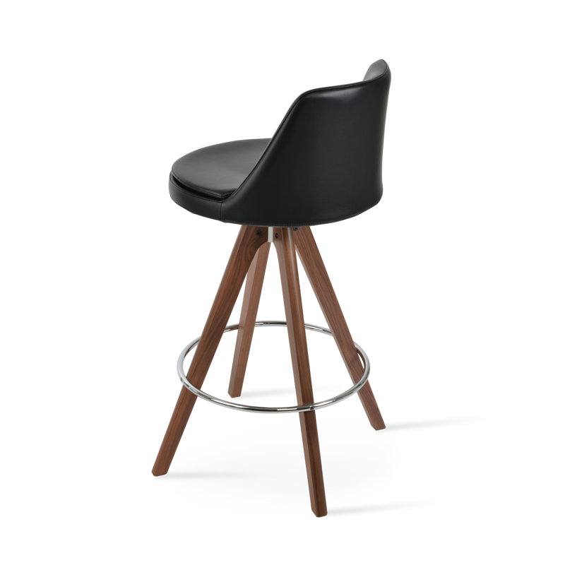 Tabouret de bar et de comptoir, Noyer, Tabouret de bar (siège d’une hauteur de 30 po), Similicuir noir