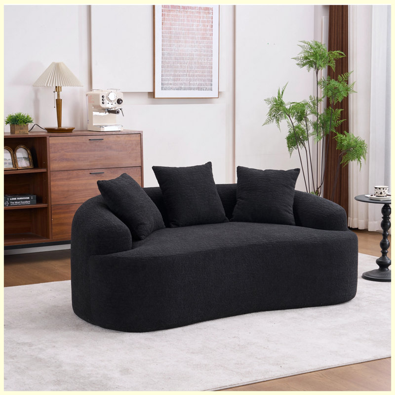Causeuse | Canapé 2 places en chenille avec coussins décoratifs noir