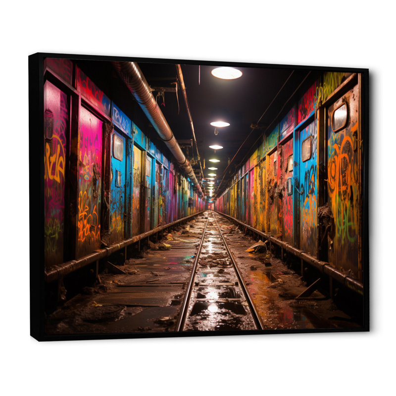 " Colourful Tunnel Graffiti Oasis Bold ", Black Floater Framed, 34" H x 44" W x 1.5" D