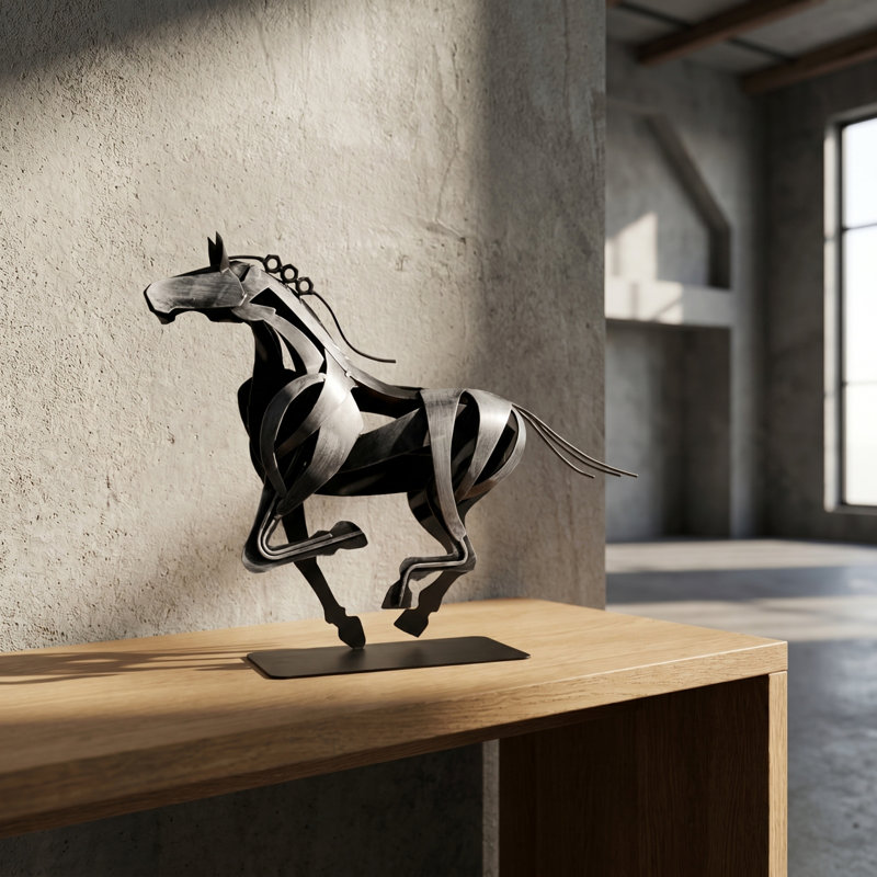 Sculpture de cheval en métal faite à la main, Gris