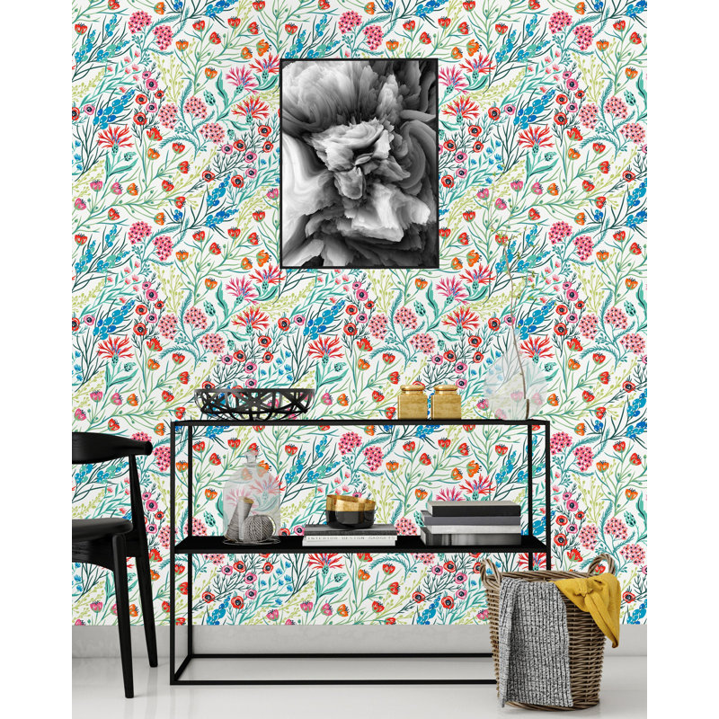 Panneau de papier peint autocollant Brandyn Poppy and Wild Flowers, L 75 po x l 25 po