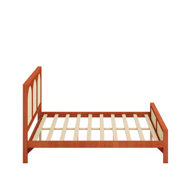 Lit plateforme avec tête et pied de lit en rotin, cadre de lit en rotin en bois de ferme avec pieds en bois, cadre de lit rétro