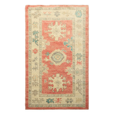 3x5 Hand Knotted Wool Coral Oushak Transitional Rug