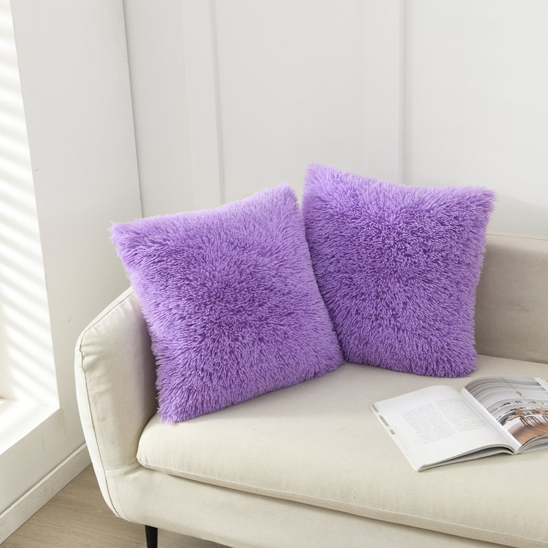 Housse de coussin carrée en fausse fourrure, H 16 po x l 16 po, Lavande
