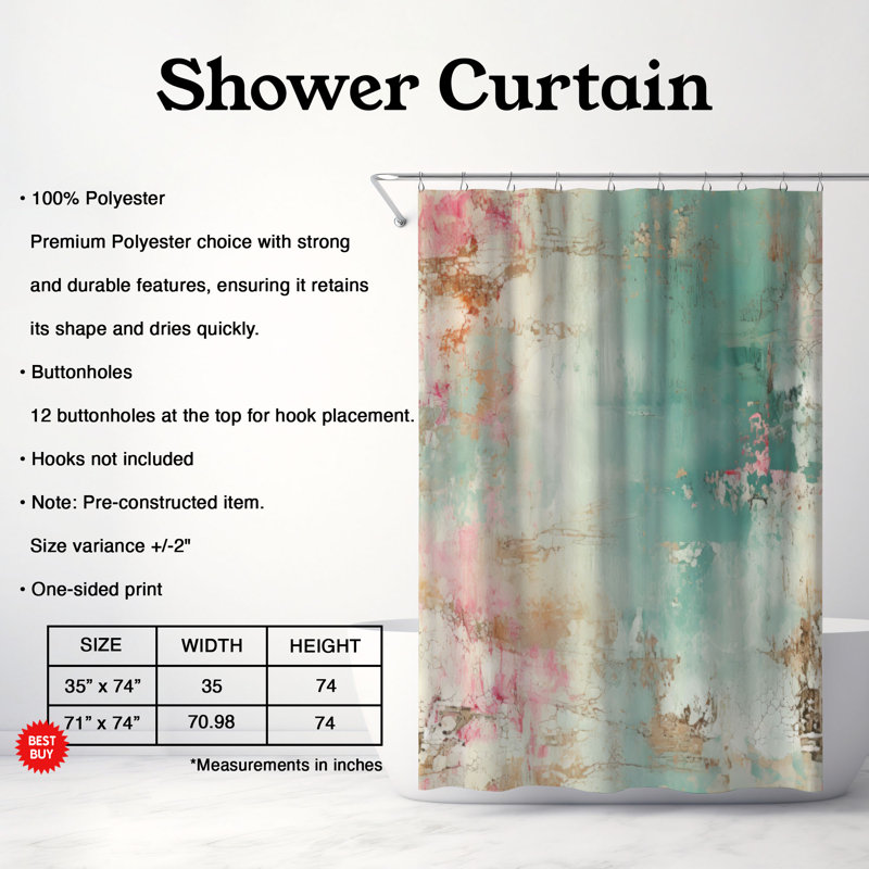 Rideau de douche Teal Worn - Premium, H 74 po x l 71 po