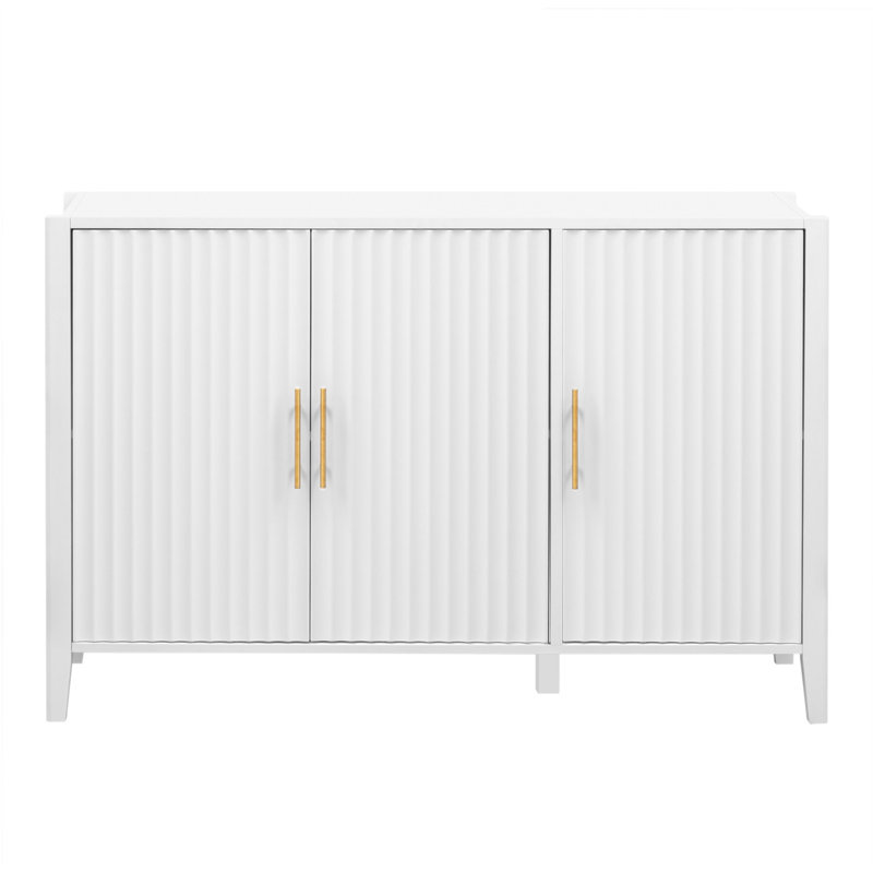 Buffet U-Style à 3 portes avec pieds en pin massif, armoire de rangement à finition peinte de style américain pour le salon, l'entrée, la cuisine et le bureau à domicile.