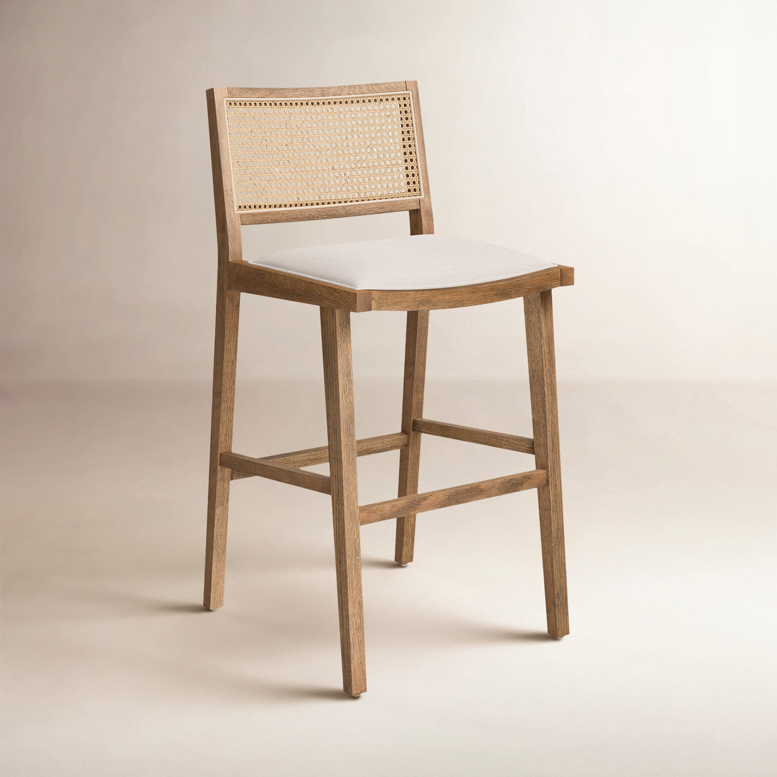 Miraz Cane Stool, Bar Stool (31” Seat Height), White Polyester Blend