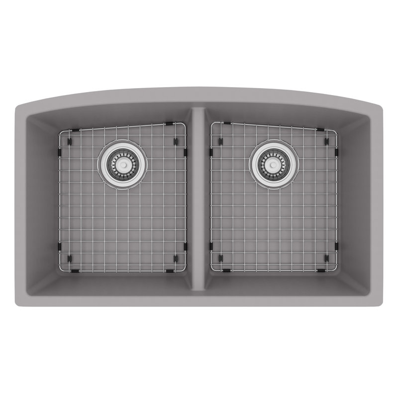 Ensemble d'évier de cuisine à double cuve 50/50 Karran Quartz 32-1 / 2 "X 19-1 / 2", Gris