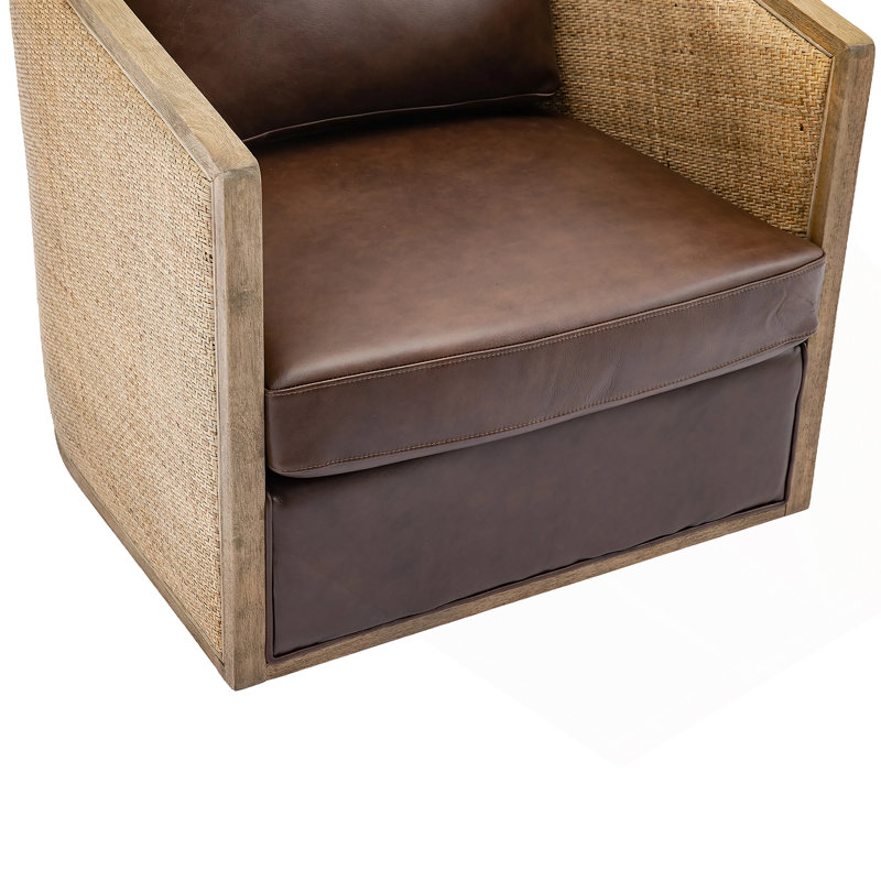 Fauteuil demi-tonneau pivotant de 30,12 po Bartly, Cuir brun foncé