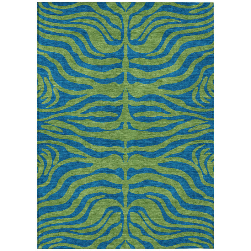 Tapis intérieur / extérieur lavable à motif animal vert et bleu sarcelle 8 pi x 10 pi HomeRoots