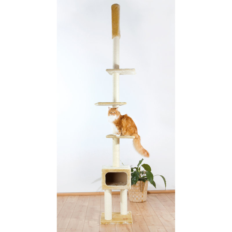 Tour pour chat du plancher au plafond en sisal réglable en hauteur de 96 po à 108 po Santander de TRIXIE ‑ surfaces à griffer, maisonnette et plateformes