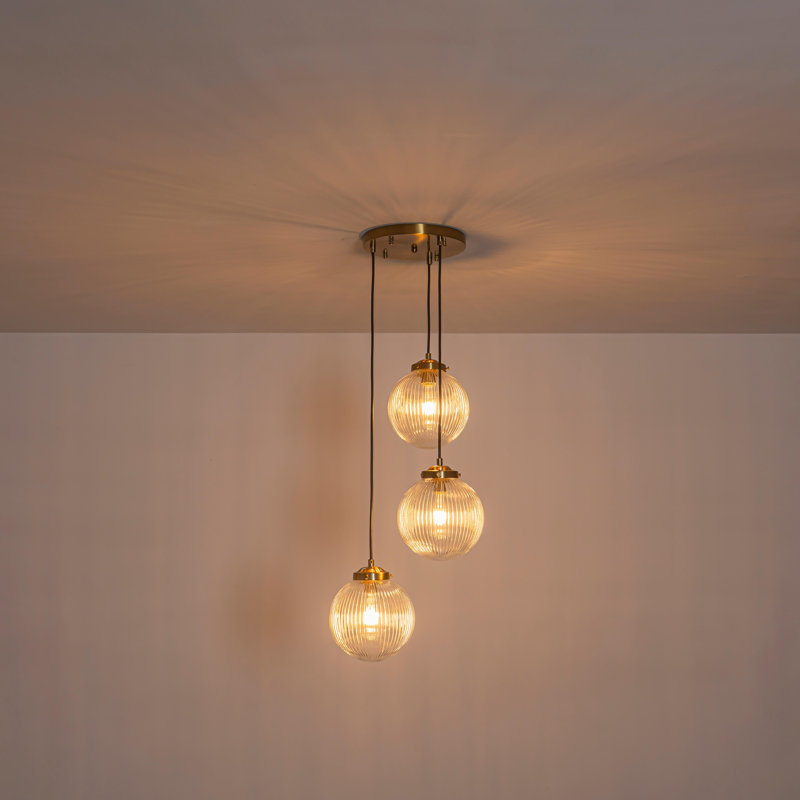 3-Light Modern Linear Ribbed Glass Pendant