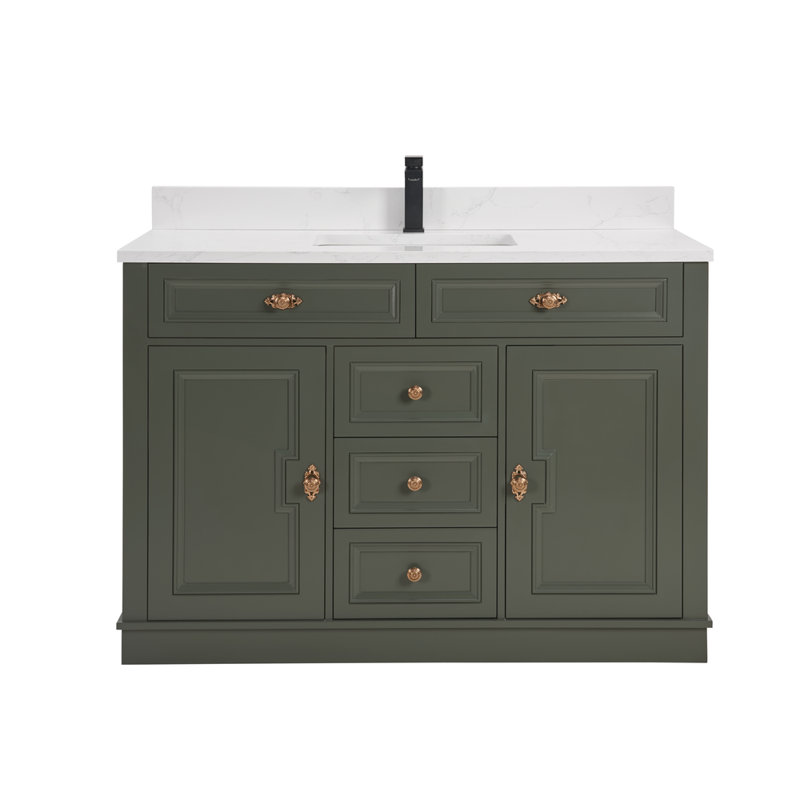 48" Solid Wood Sink Vanity  With 1' Artificial Stone Top, Pewter Green, Rose Gold
