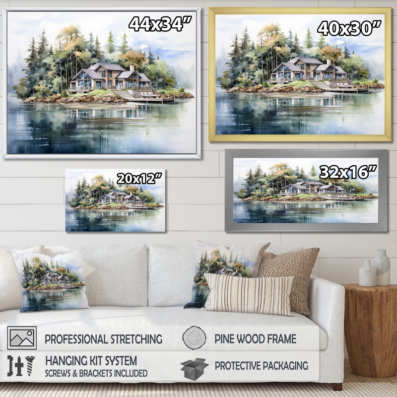 «Lake House», reproduction sur toile, H 16 po x l 32 po x P 1 po, Cadre flottant noir