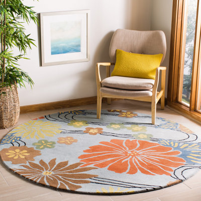 Tapis bleu / multicolore touffeté à la main Carolette