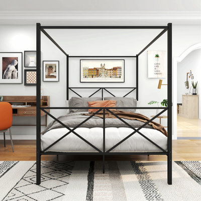 Stylish Bed For Apartment, Guest Room, Bed Frame Metal Canopy Bed Frame, Platform Bed Frame