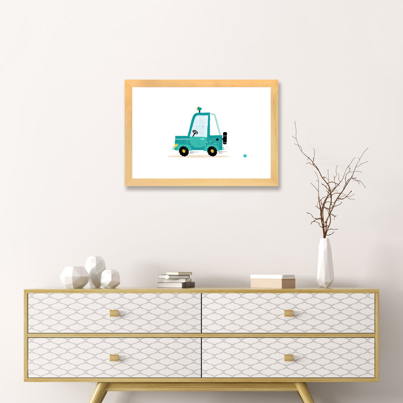 Jeep - impression d'art graphique, H 16 po x l 24 po x P 1 po, Papier avec cadre beige, Blanc