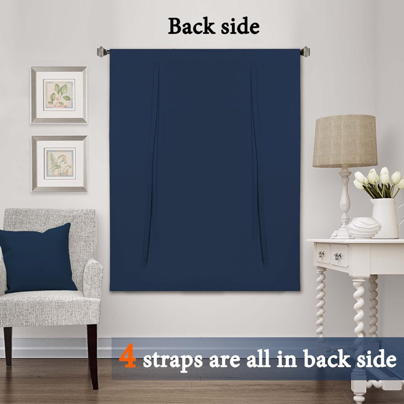 Curtain Thermal Insulated Tie Up Window Shade Light Blocking Curtains for Bathroom, Rod Pocket Single Panel, Navy
