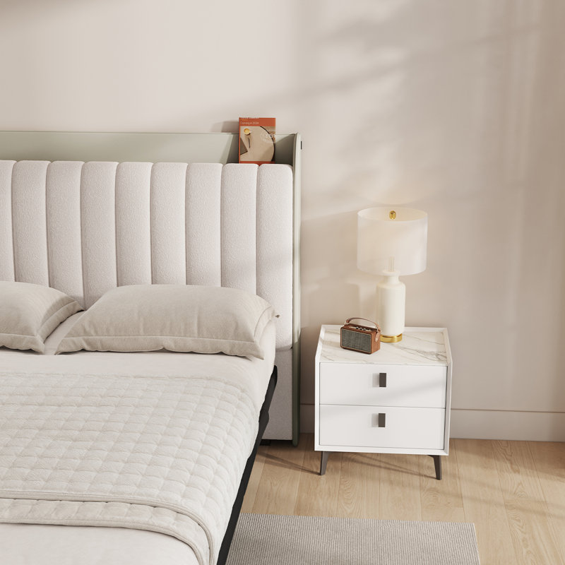 Sherpa Headboard with RGB Ambient Light, Built-in Shelf, Queen Size