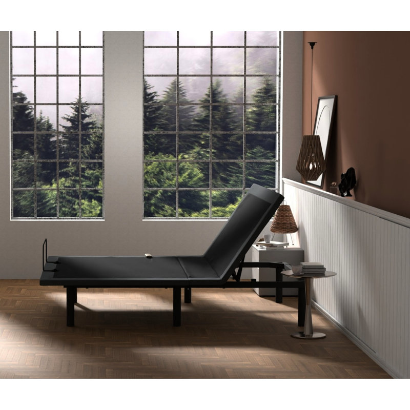 Base de lit réglable Btx4 - Tête et pied réglables, télécommande sans fil, revêtement non tissé, 76 po Profondeur, largeur 80, hauteur 14, flex noir et gris et profondeur 75,29, largeur 78,53, hauteur 13,99