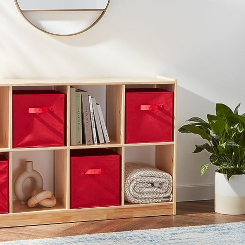 Cube Organizer Storage Bins Handles, Collapsible Fabric, Pack Of 6, 10.5"X10.5"X11", Red, 10.5" H x 10.5" W x 11" D, Red
