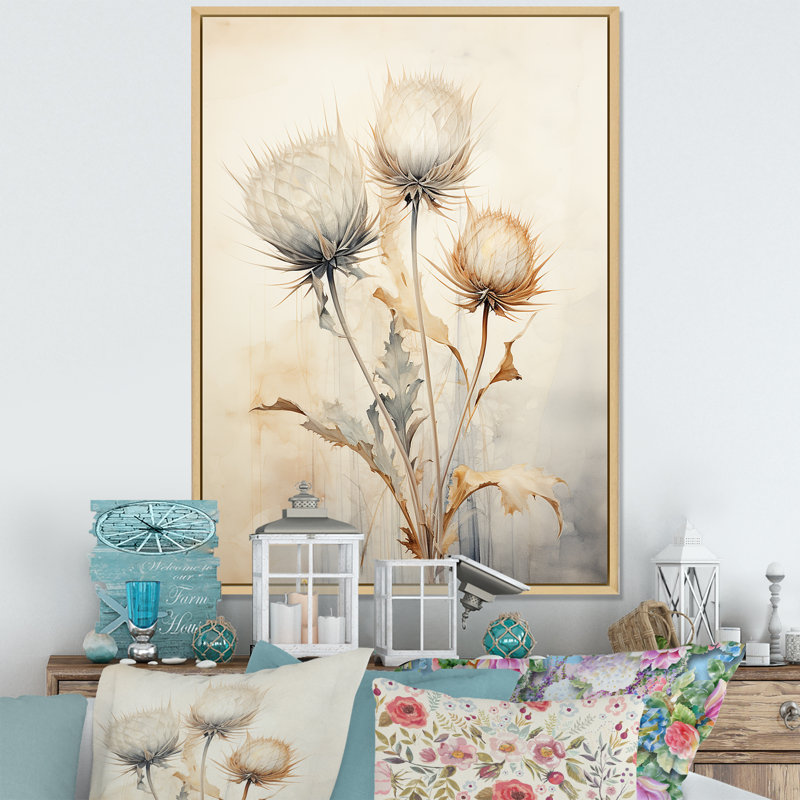 Décoration murale Thistle Mute Beige Beige III - chardon, H 32 po x l 16 po, Cadre naturel flottant