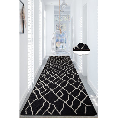 Antibacterial Washable Area Rug, 2.6 x 4.0 ft, Black & White | 100% Polyester, Pile Height: 0.2 in, Total Thickness: 0.4 in | Non-Slip Felt Dot Underside, Machine Washable at 86°F | Perfect for Home Decor & Modern Spaces