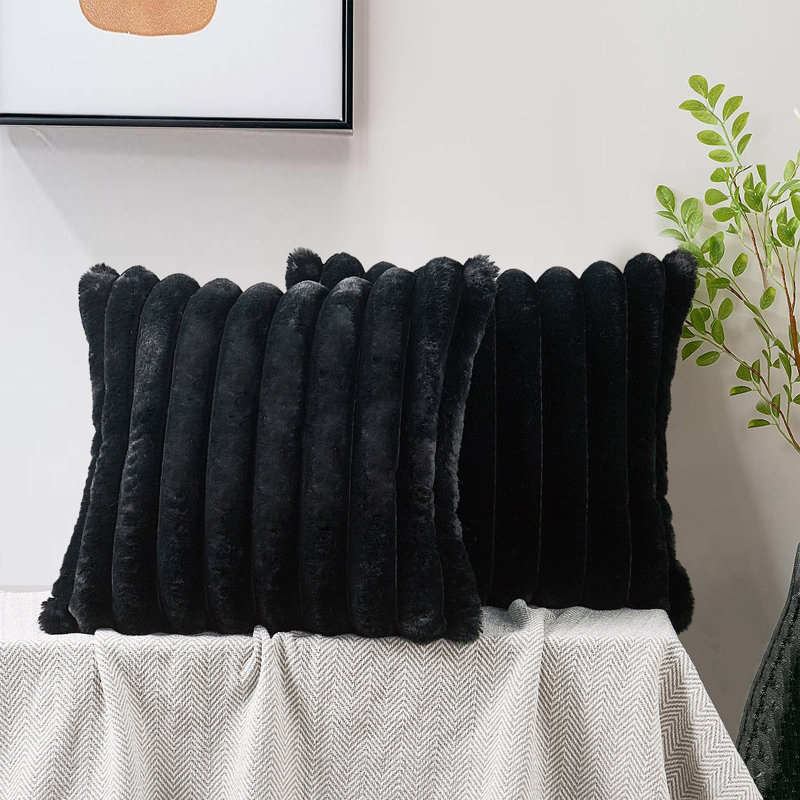 Striped Square Cushion Cover, Black