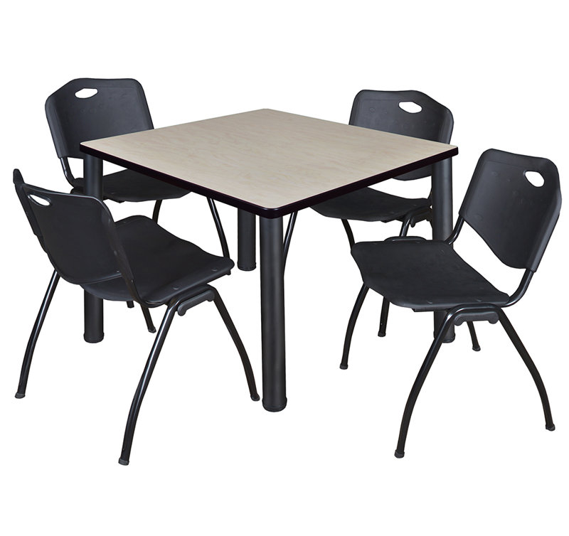 Plateau de table Kee Square, 4 chaises empilables, H 30 po x l 29 po x P 29 po, Érable, Noir