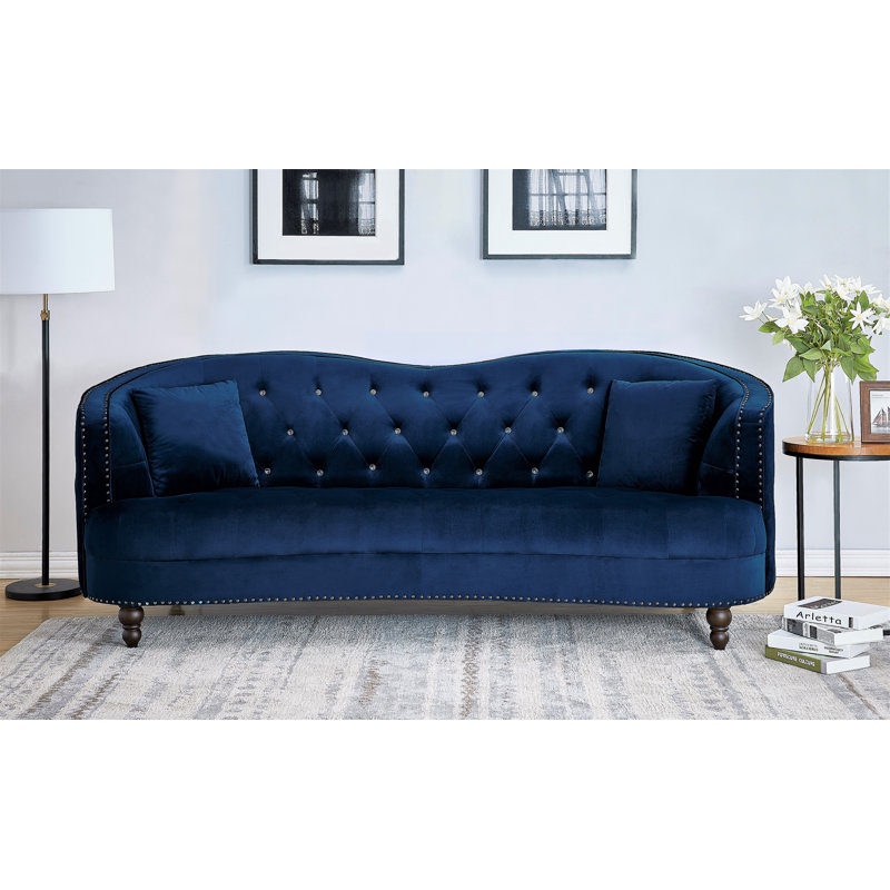 Areli 89.7" Velvet Tuxedo Arm Sofa, Blue Velvet