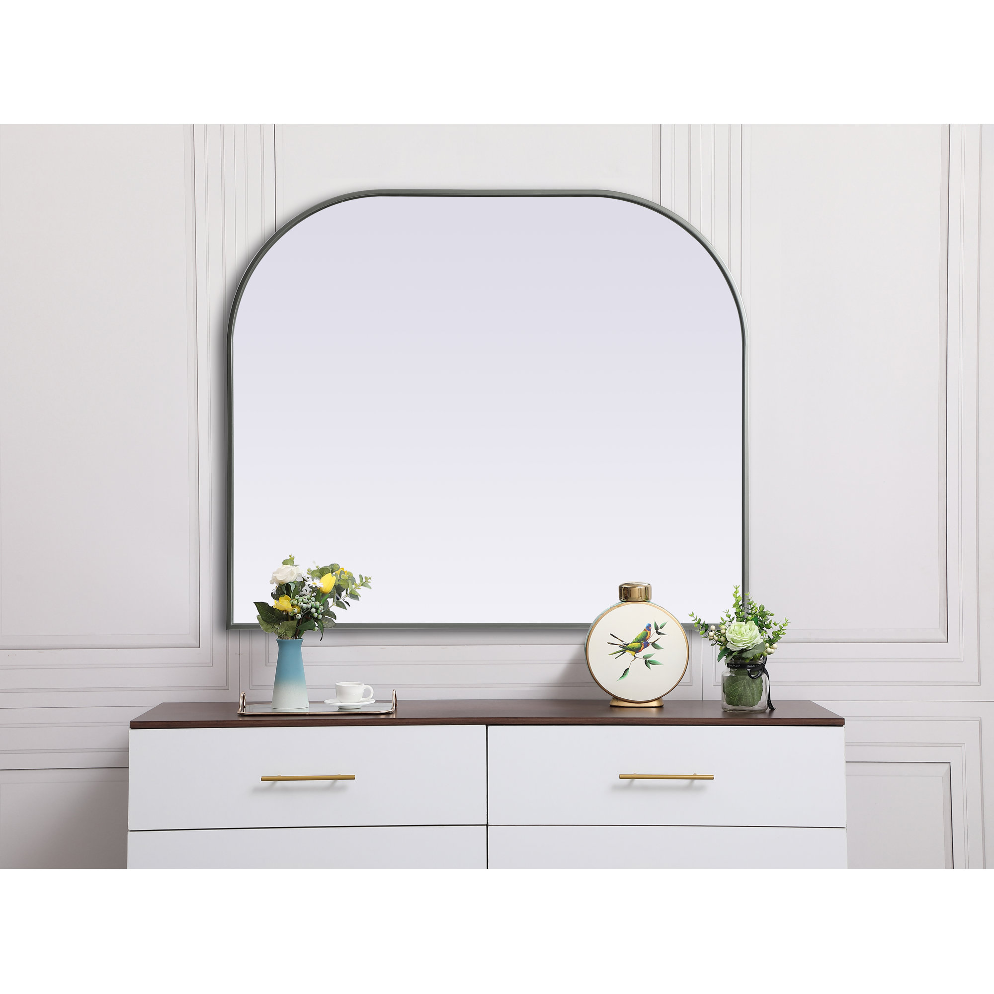 Sabine Metal Wide Arch Wall Mirror, Silver, 34" x 40"