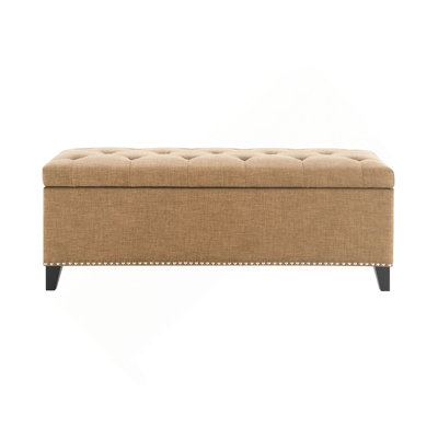 47.5" Storage Ottoman, Storage Bench with Safety Close Hinge, Linen Button-Tufted Ottoman for Living Room, Entryway, Hallway, Foot Rest, Support 500lbs